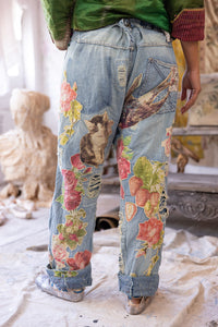 PANTS 371 | Floral Applique Miner Denims