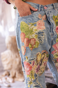 PANTS 371 | Floral Applique Miner Denims