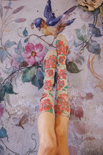 SOCKS 153 | Floral OTK Socks | Color: You Are Roses