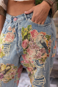 PANTS 371 | Floral Applique Miner Denims