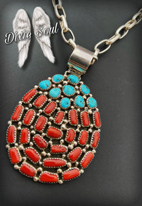 Turquoise and Coral Pendant